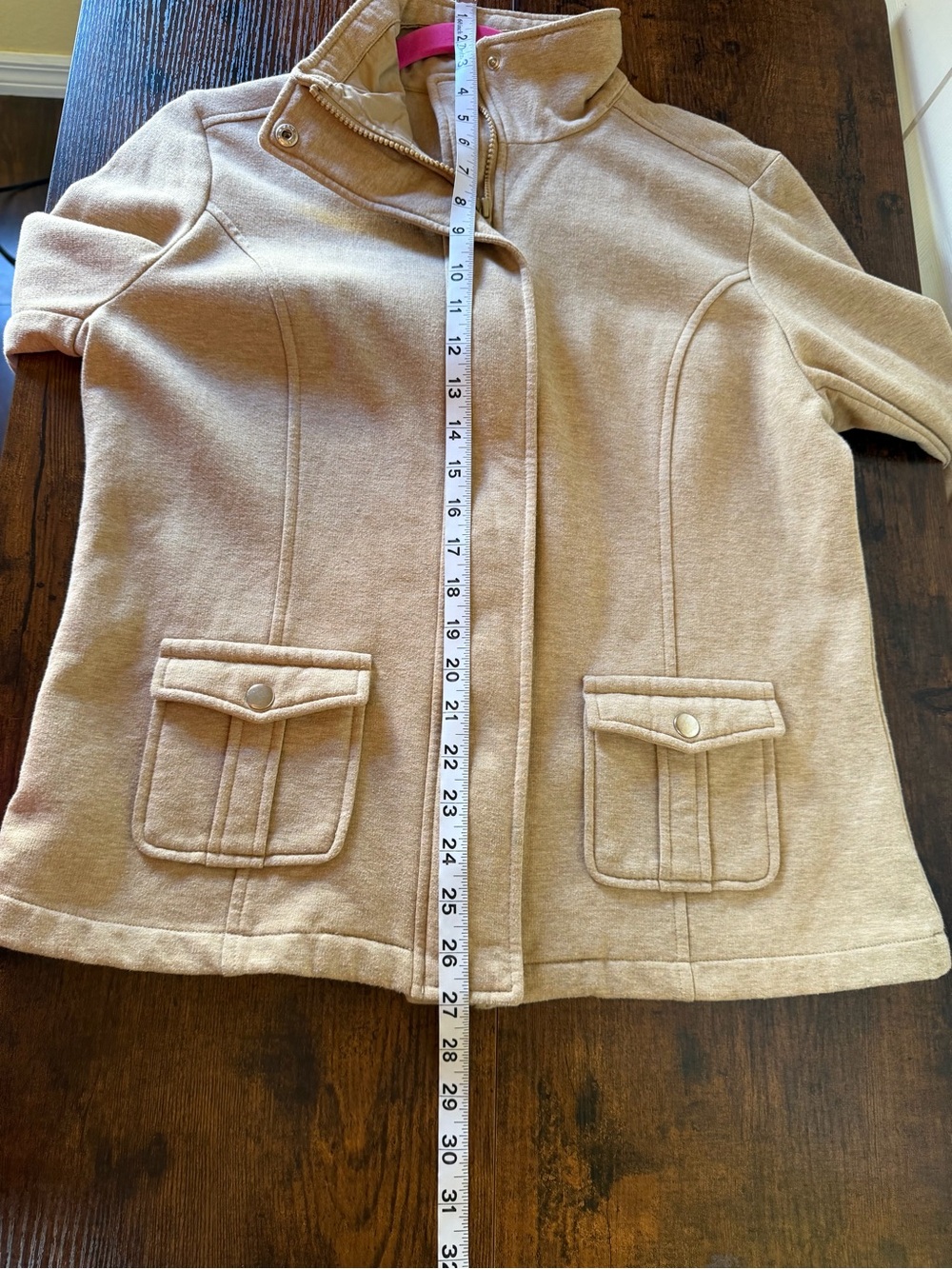 Liz Claiborne Women’s Medium Tan Beige Full Zip Mock Neck Jacket Cotton Blend - Picture 14 of 16